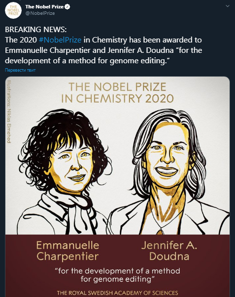 Объявлены лауреаты Нобелевской премии в области химии. Скриншот твиттера премии