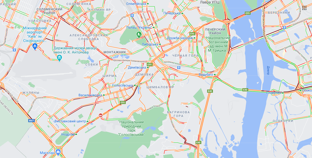 Пробки в Киеве 9 февраля. Гугл мапс