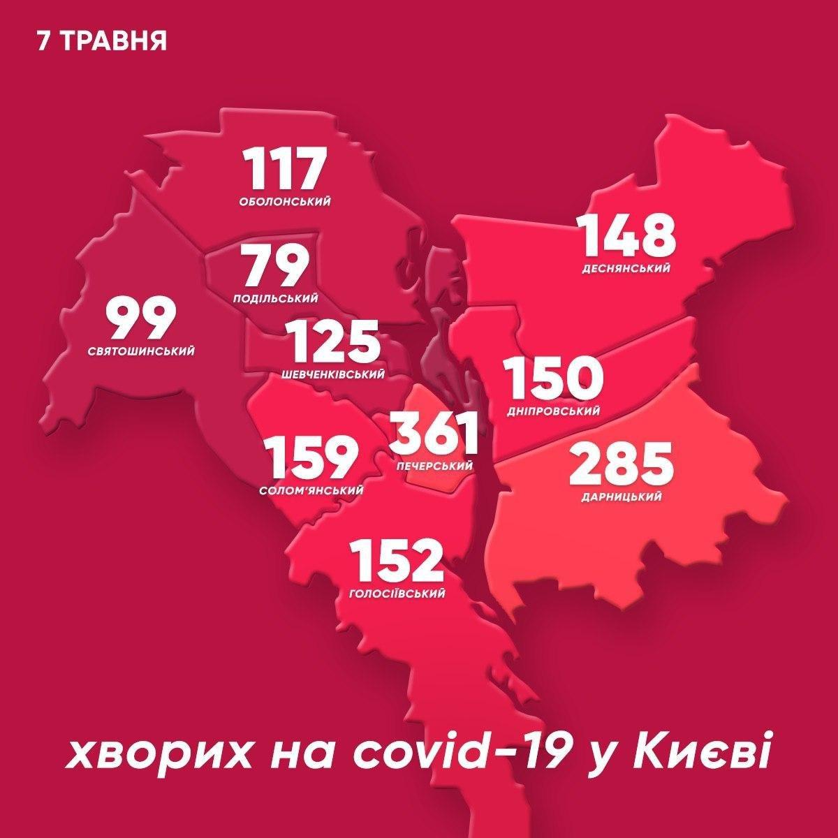 Карта коронавируса в Киеве 7 мая