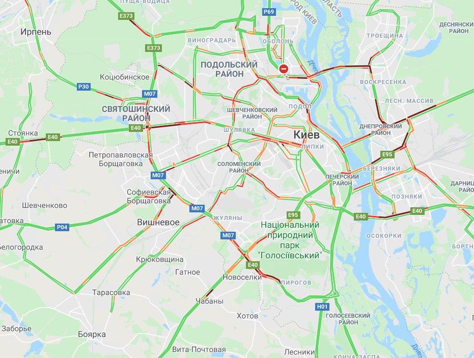 Пробки в Киеве 18 мая. Скриншот: Google Maps