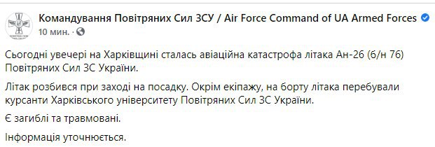 командование воздушных сил ВСУ фейсбук