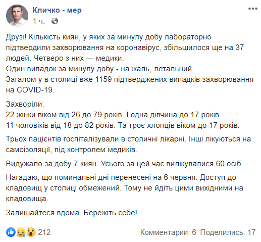 Виталий Кличко фейсбук