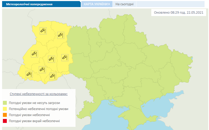 Карта погоды в Украине 22 мая. Укргидрометцентр