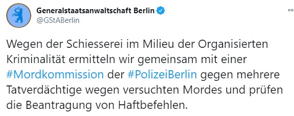 Стрельба в Берлине. Скриншот твиттера прокуратуры