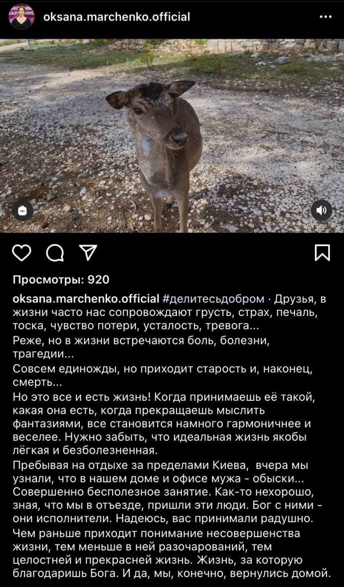 Пост Марченко в Инстаграме