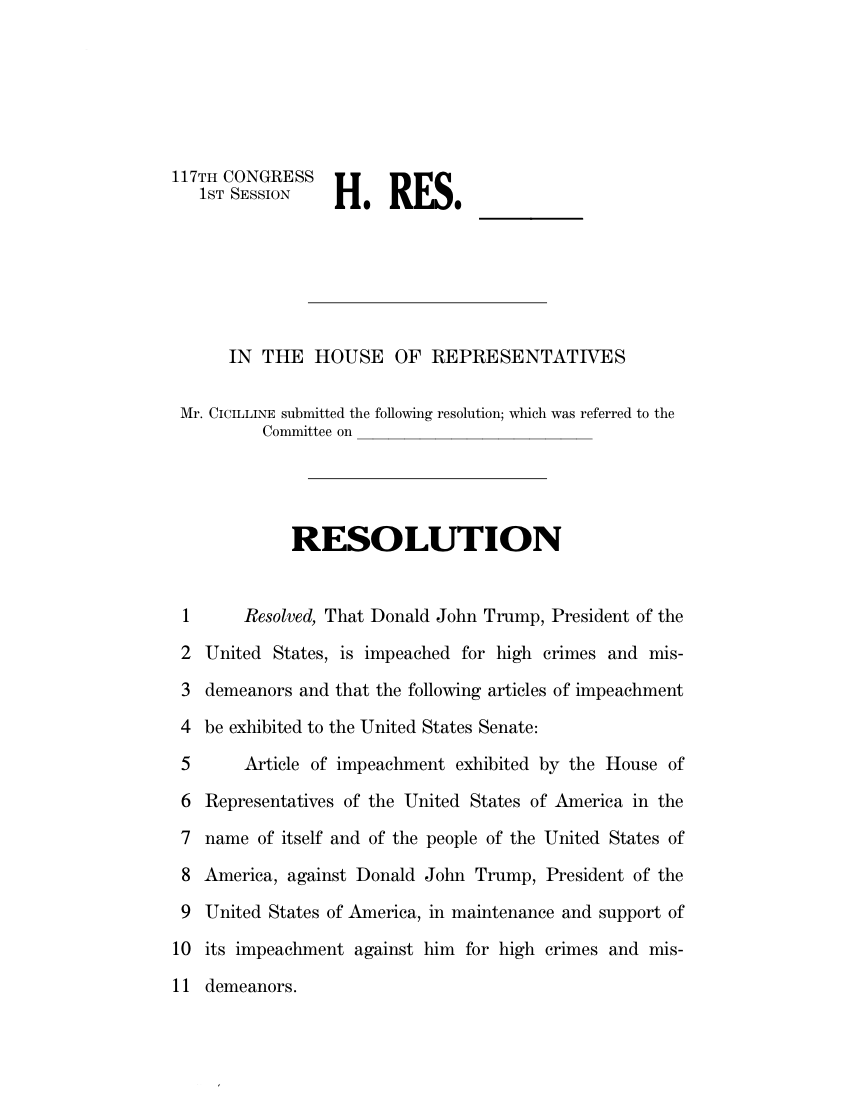 Проект резолюции об импичменте, с.1.