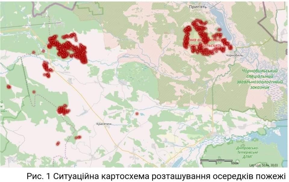 Карта пожаров под Чернобылем