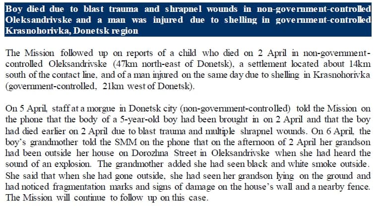 Отчет ОБСЕ о гибели мальчика в Александровске