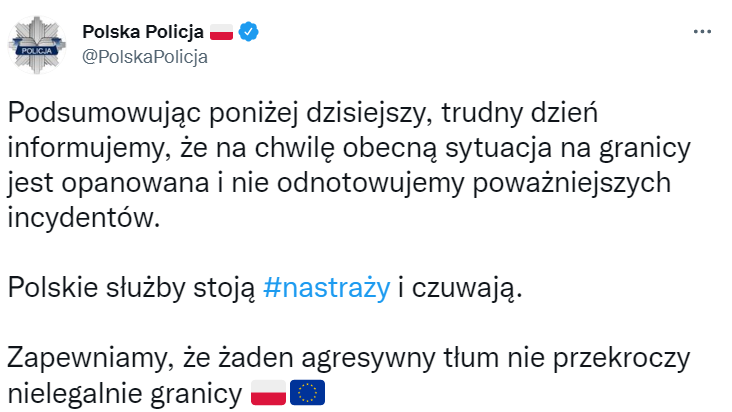 Скриншот из Твитера полиции Польши
