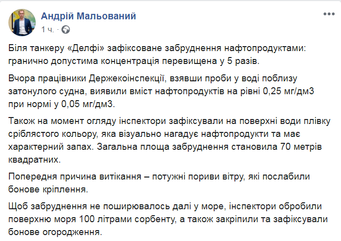Скриншот из Facebook Андрея Малеваного