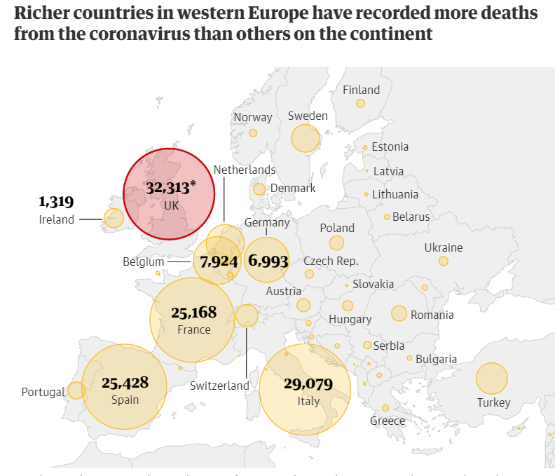 Количество смертей по странам Европы