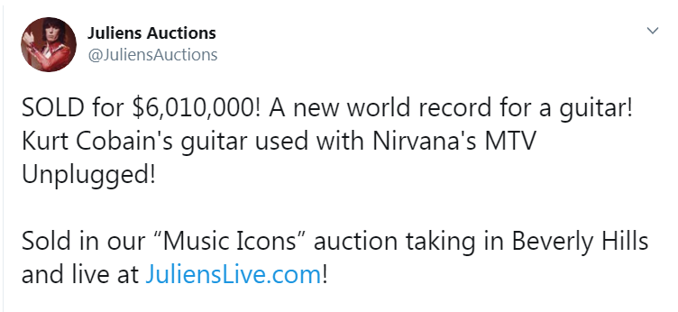 Скриншот из Twitter аукционного дома Julien's Auctions