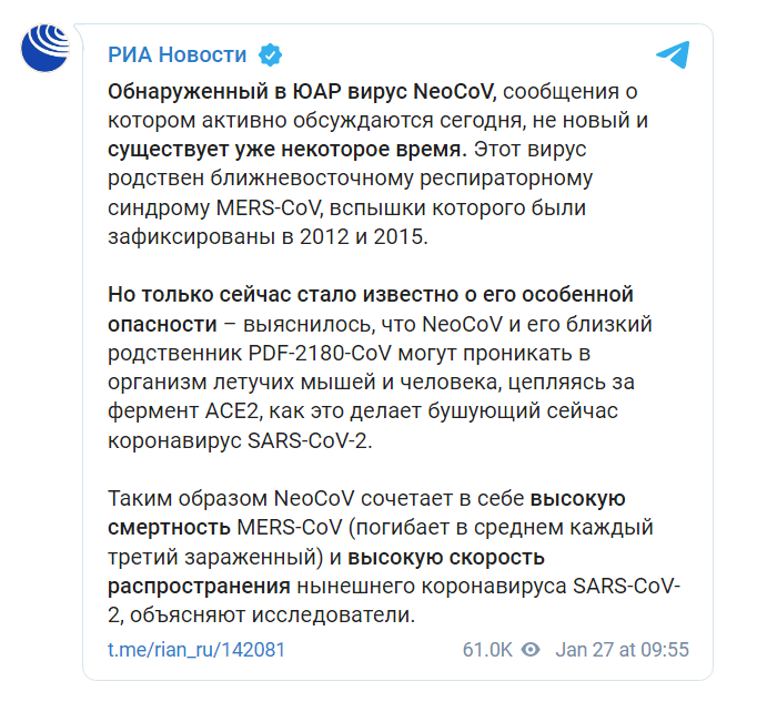 Скриншот из Телеграм РИА Новости