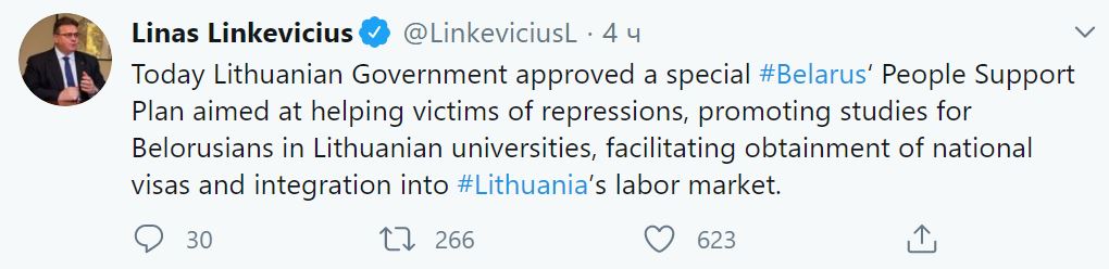 Литва приняла план поддержки белорусского народа