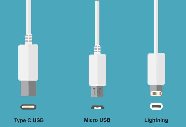 Типы зарядных кабелей для мобильных устройств. Иллюстрация: BBC