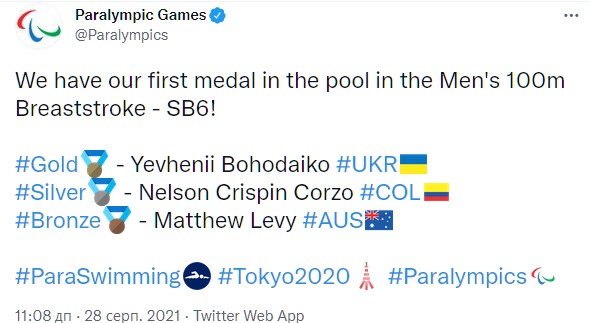 Евгений Богодайко принес золото Украине: Скриншот: twitter.com/Paralympics