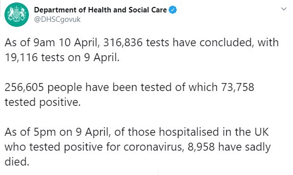 В Британии новый рекорд смертности от COVID-19. Скриншот: Twitter / Департамент здравоохранения и социальной защиты Британии