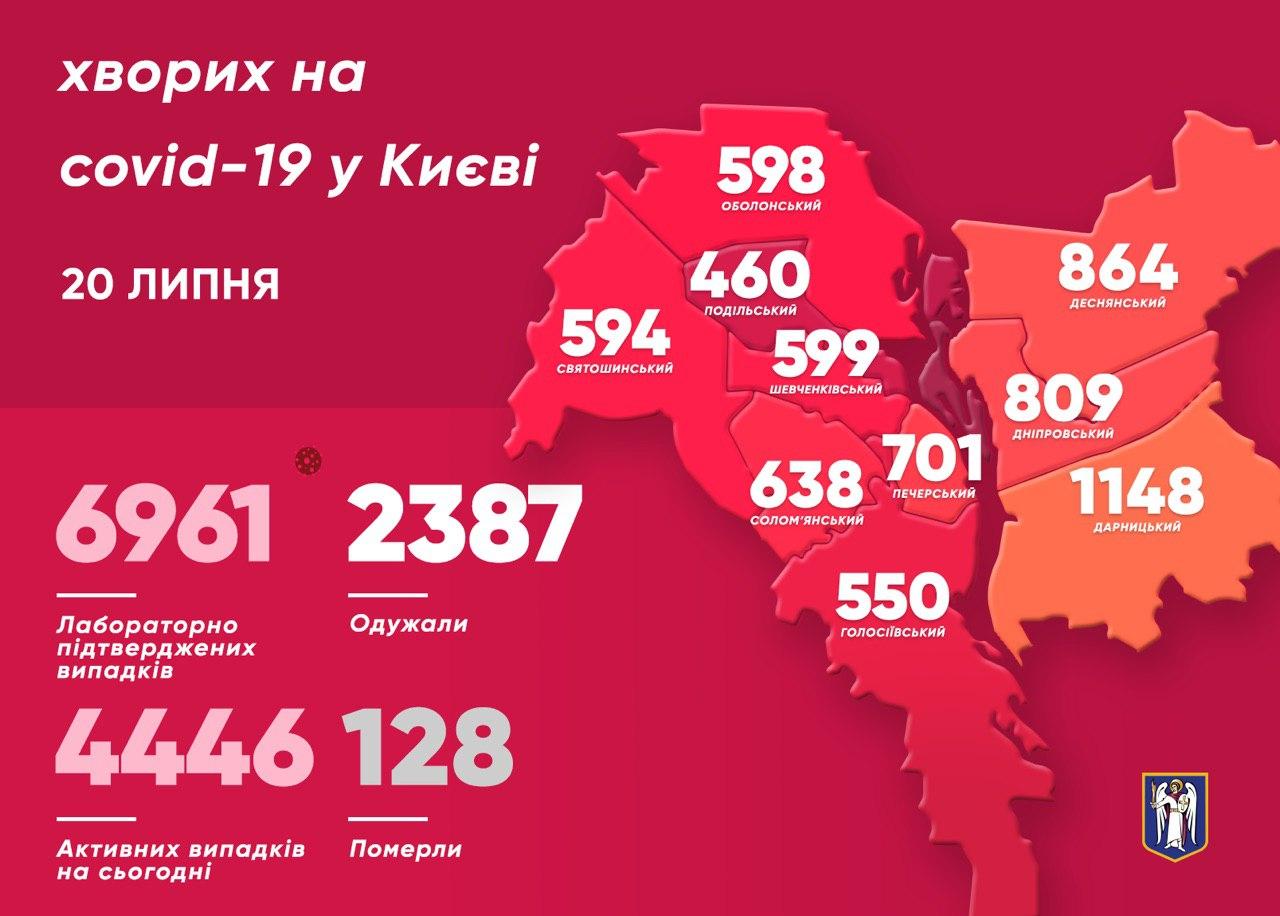 Карта распространения коронавируса в Киеве. Фото: Telegram/Виталий Кличко
