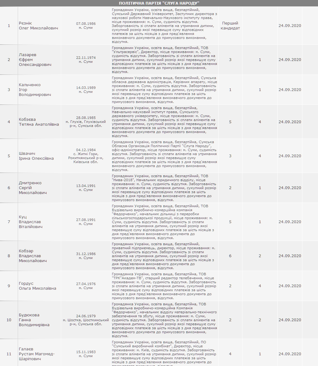 Семья под Сумами идет в депутаты. Скриншот: cvk.gov.ua