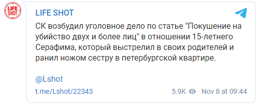 В Петербурге школьник попытался убить всю свою семью, потому что ему не разрешали гулять. Скриншот: Life shot
