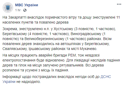 Скриншот: МВД Украины в Фейсбук