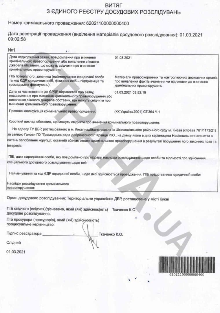 ГБР открыло дело против главы НАПК Новикова за давление на Конституционный суд. Скан: Страна