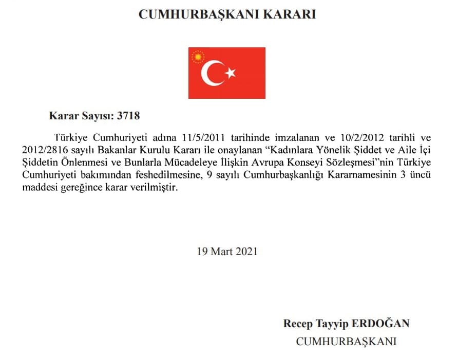 Турция решила выйти из Стамбульской конвенции по защите прав женщин. Скриншот