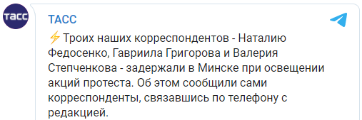 В Минске силовики задержали восемь журналистов. Скриншот: РИА Новости в Телеграм
