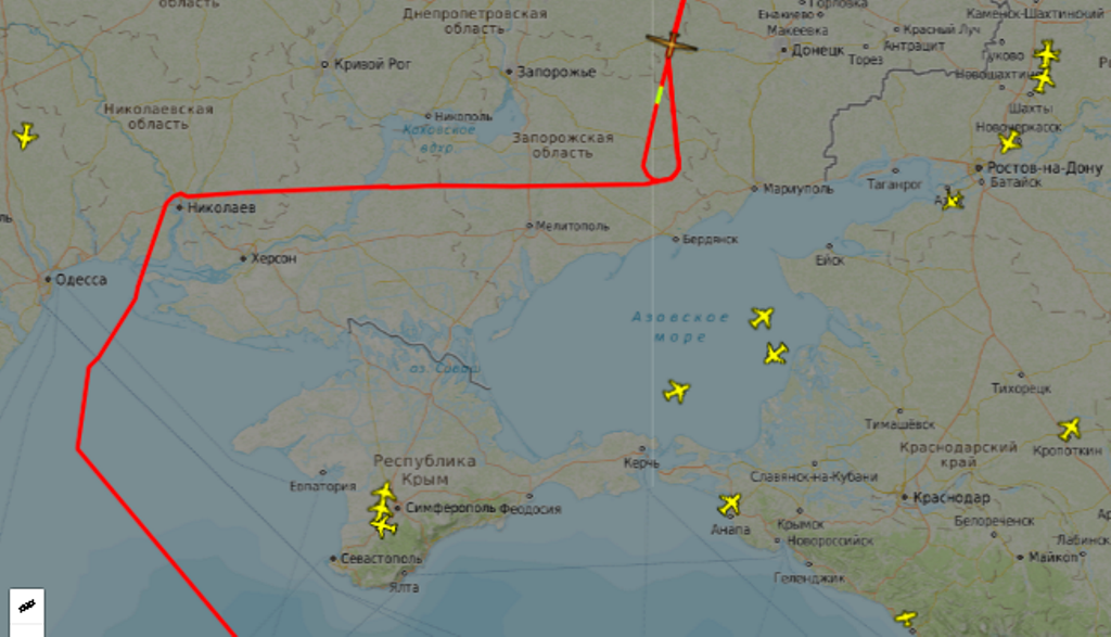 Американский беспилотник замечен над Грузией, Россией и Украиной. Скриншот: Virtual Radar