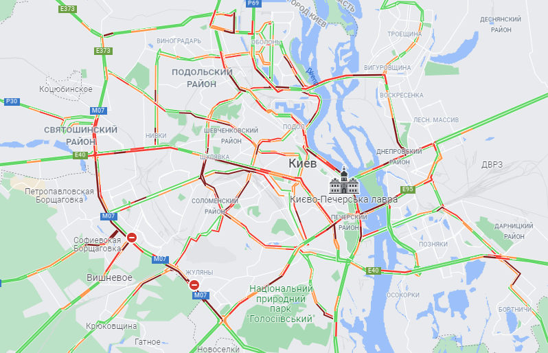 Пробки в Киеве 24 сентября. Скриншот: google.com/maps
