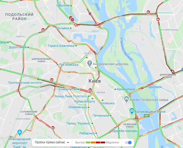 Пробки в Киеве 21 мая. Скриншот: Google Maps