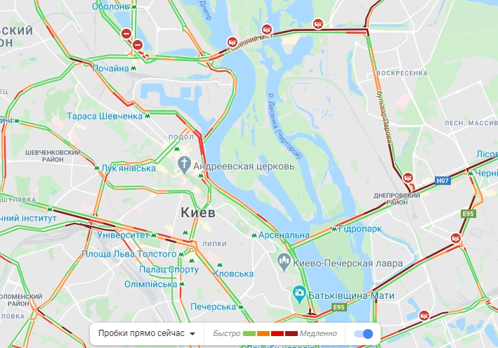 Пробки в Киеве 22 мая. Скриншот: Google Maps