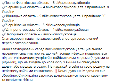 В рядах ВСУ от коронавируса умер еще один боец. Скриншот: facebook.com/Ukrmilitarymedic