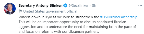Блинкен заявил, что прибыл в Киев усилить партнерство между странами