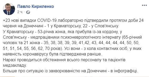 Вспышка коронавируса в Славянске. Фото: Facebook/ Павел Кириленко