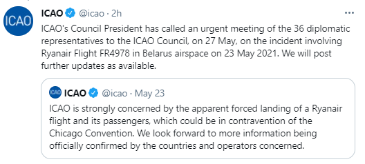 ICAO собирает срочное заседание из-за инцидента с Ryanair