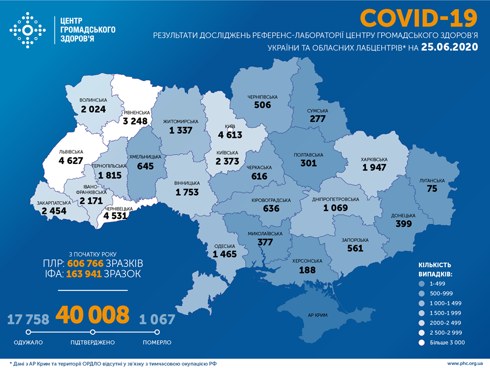 Опубликована карта распространения коронавируса по областям на 25 июня
