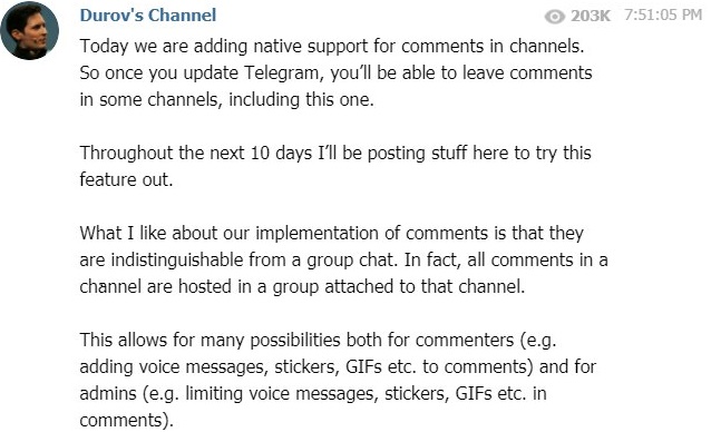 Telegram начал вводить комментарии на каналах