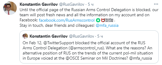 Кирилл Гаврилов о блокировке в твиттер. Скриншот  https://twitter.com/RusGavrilov