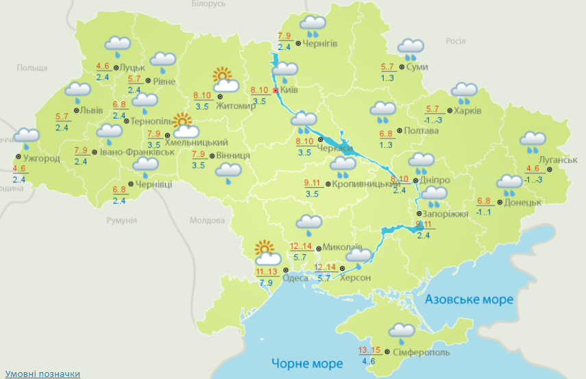 прогноз погоды в Украине