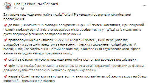 Житель Ровно атаковал полицейское авто. Скриншот из фейсбука