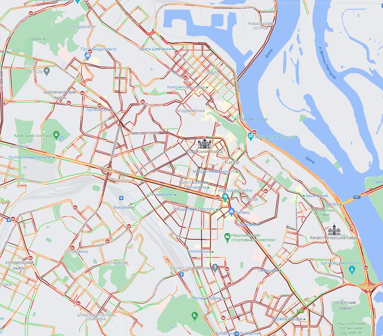 В Киеве пробки. Скриншот из гугл-карт