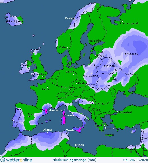 Карта прогноза погоды на 28-29 ноября от Натальи Диденко