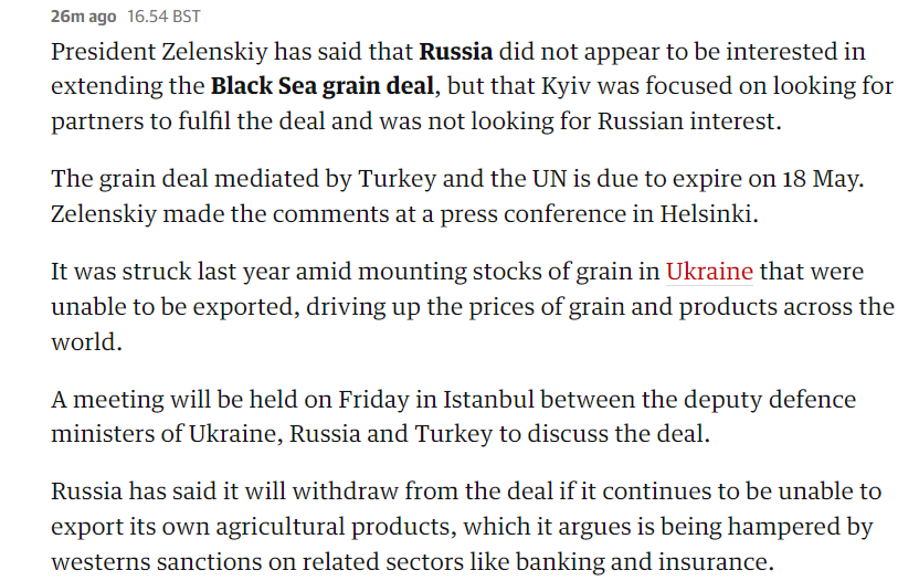 Зеленський вважає, що РФ не зацікавлена у продовженні зернової угоди