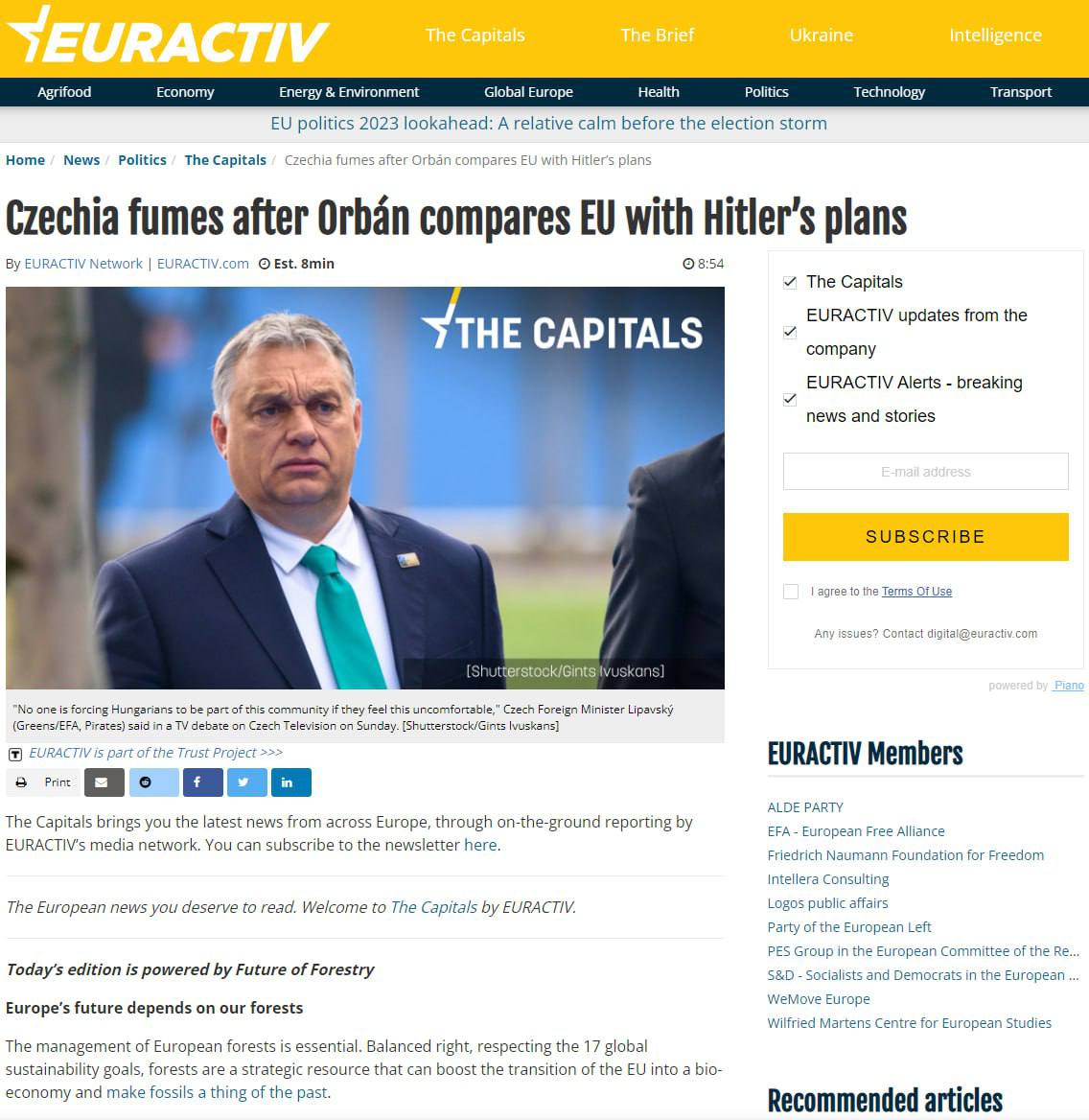 В Чехии ответили на заявление Орбана