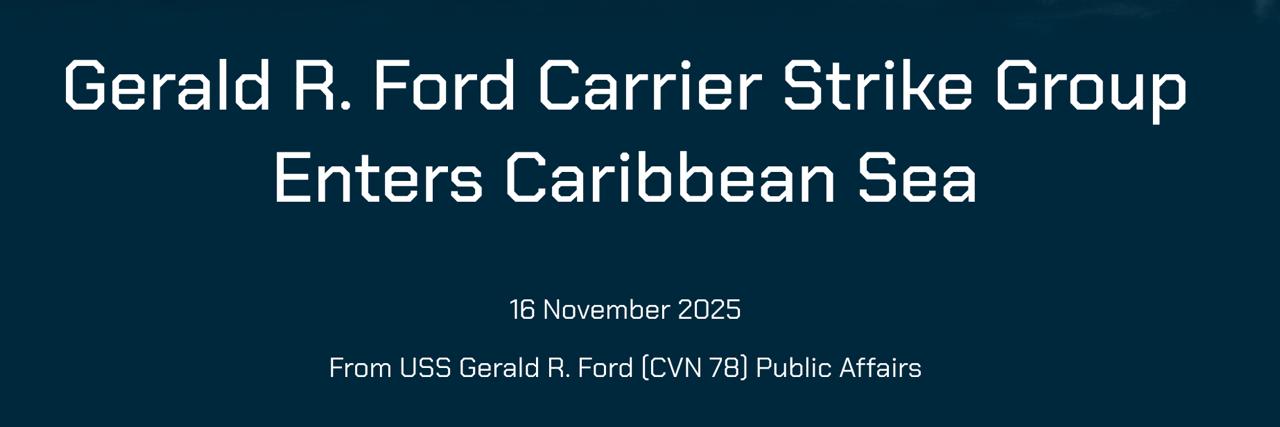 Знімок повідомлення на navy.mil - США вивели ударну групу до берегів Венесуели