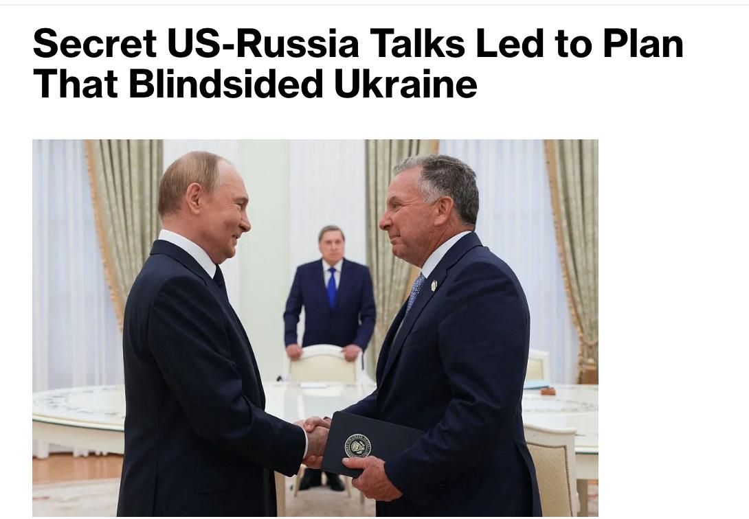 Знімок заголовка на bloomberg.com – мирний план США для України розроблявся за участю Кремля