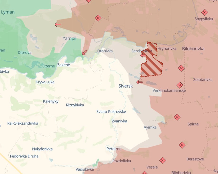 Северск - карта боевых действий. Источник - Deep State