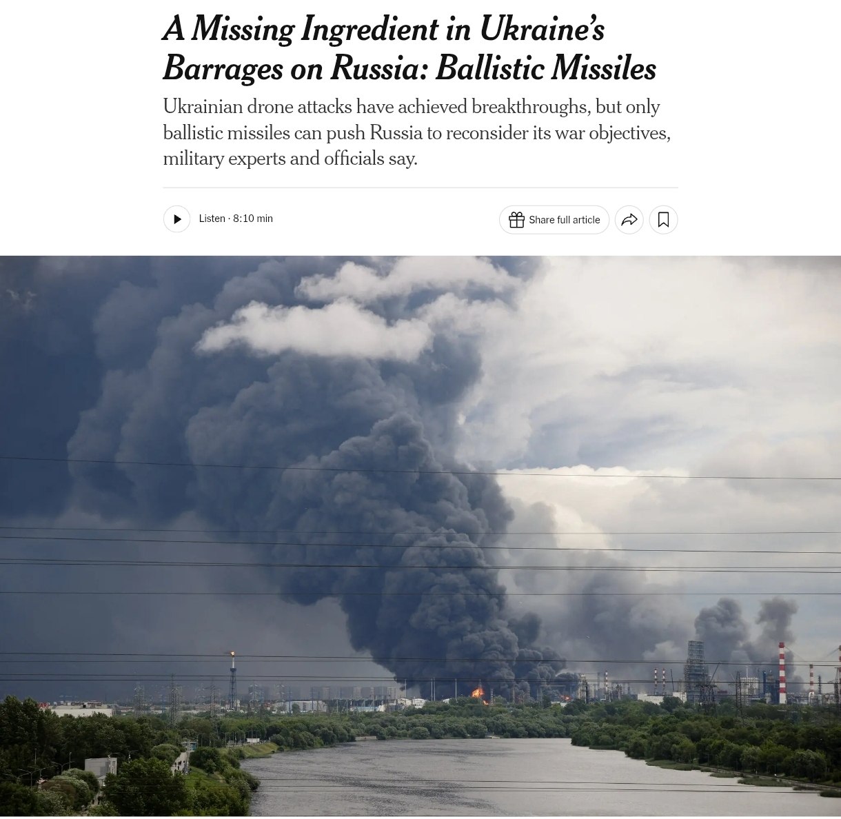 Знімок заголовка на nytimes.com &ndash; Росія розширює застосування ракет проти України