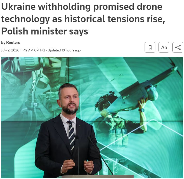 Снимок сообщения на reuters.com &ndash; Польша утилизирует МиГ-29 вместо передачи Украине